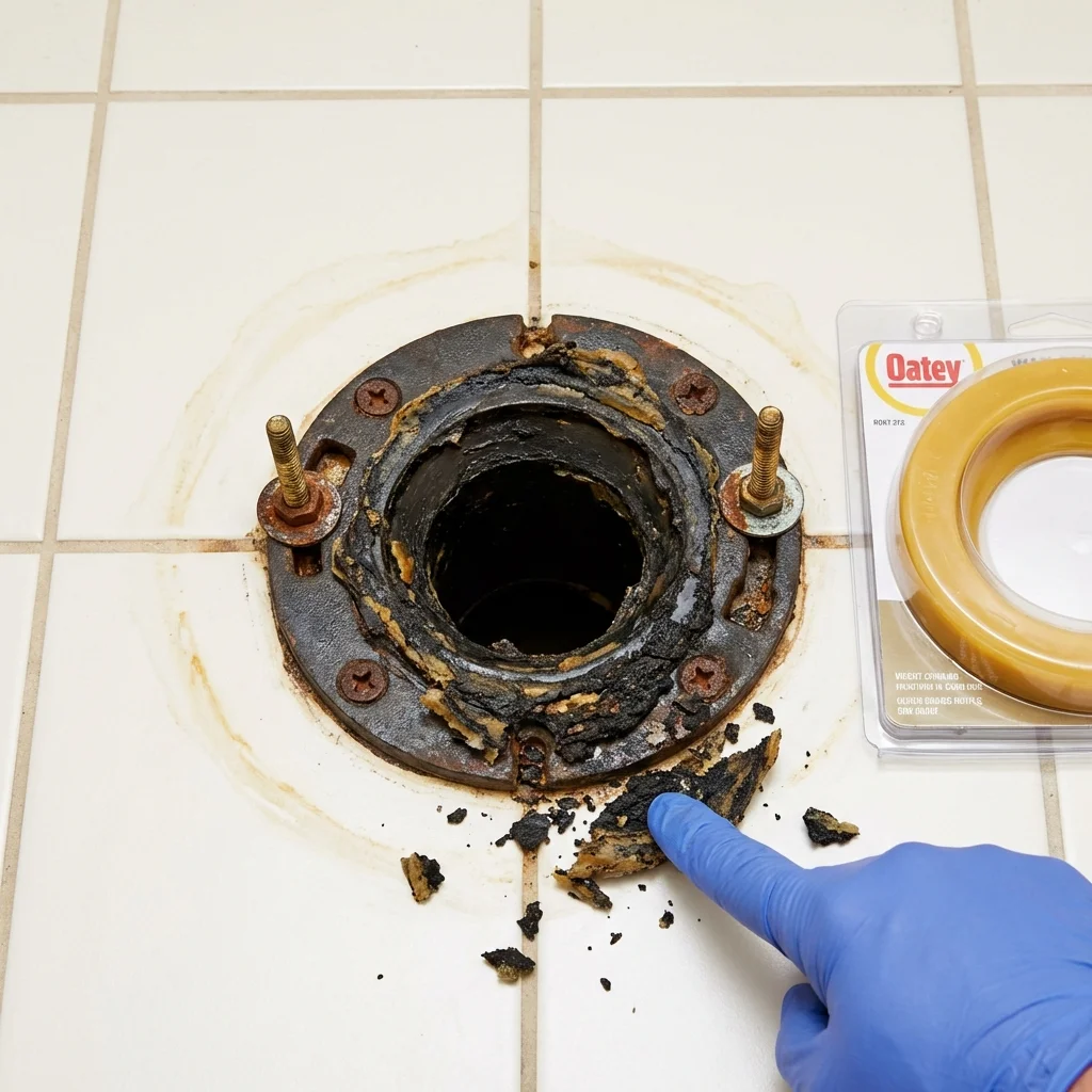 Failed wax ring showing water seepage at the base of a toilet in a Ortonville, MN home