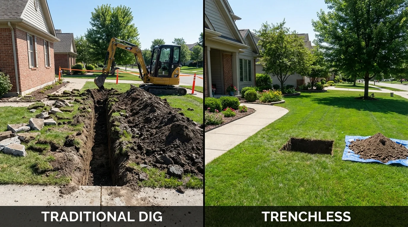 Trenchless sewer repair with minimal yard damage versus traditional excavation in Ortonville, MN